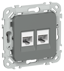 FLITE Розетка 2-м RJ45/RJ11 категория 5Е/3 UTP РКТ5е/3-2-0-ФлМА мокрый асфальт