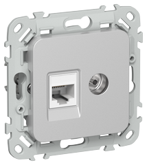 FLITE Розетка 2-м RJ45/TV категория 5Е UTP РКТВ5е-2-0-ФлА алюминий
