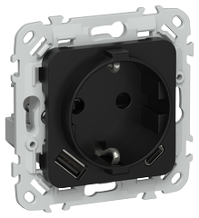FLITE Розетка 1-м с/з с защ/шт 16А с USB A+C 20Вт безвинтов РСЮшс11-1-ФлЧ черный