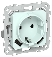 FLITE Розетка 1-м с/з с защ/шт 16А с USB A+A 3,1А безвинтов РСЮша11-1-ФлХЛ холодный лед