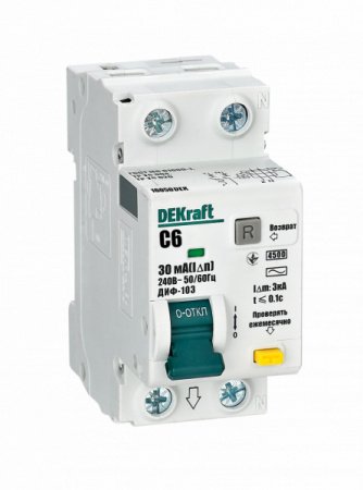 DEKraft АВДТ 1Р+N 6А 30мА тип AC х-ка C ДИФ-103 4.5кА