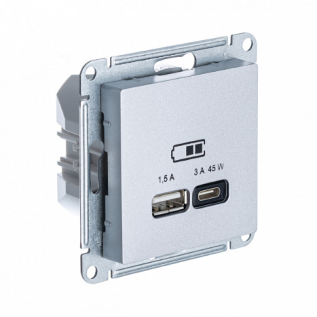 SE AtlasDesign Алюминий USB Розетка A + тип-C 45W высокоскор.заряд. QC,PD, мех.