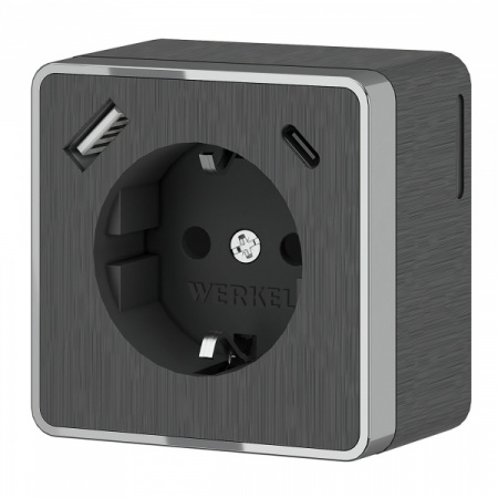 WERKEL Розетка с заземлением, шторками и USB тип A+C Gallant графит рифленый W5071704