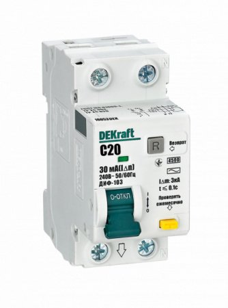 DEKraft АВДТ 1Р+N 20А 30мА тип AC х-ка C ДИФ-103 4.5кА