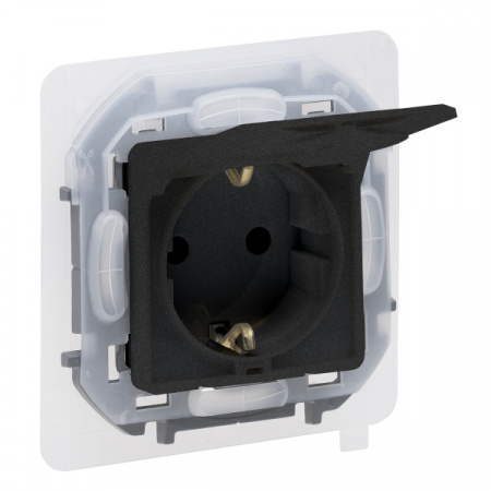 Legrand INSPIRIA Антрацит Розетка 2К+З IP 44 с откидной крышкой и шторками - немецкий стандарт - 16 