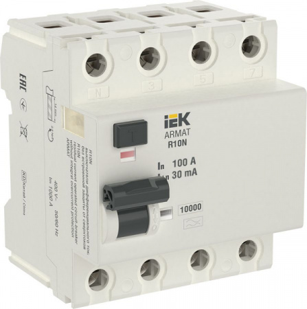 IEK ARMAT ВДТ(УЗО) R10N 4P 100А 30мА тип AC 
