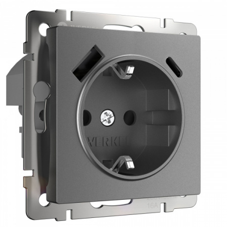 WERKEL Розетка с заземлением, шторками и USB тип A+C (графит матовый) W1171764