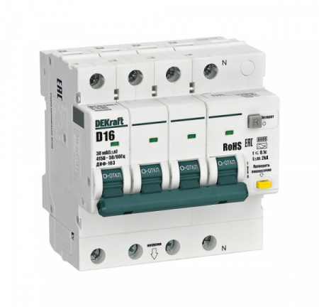 DEKraft АВДТ 3P+N 16А 30мА AC х-ка D ДИФ-103 6кА