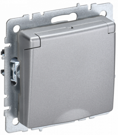 IEK BRITE BASE Алюминий Розетка 1-м с/з с защ штор и крыш 16А IP44 РСбш10-3-44-БрА