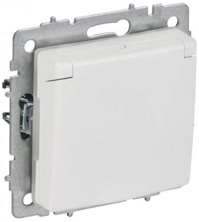 BRITE Арктический белый Розетка 1-местная с/з с защ штор и крышкой 16А IP44 РСбш10-3-44-БрАБ