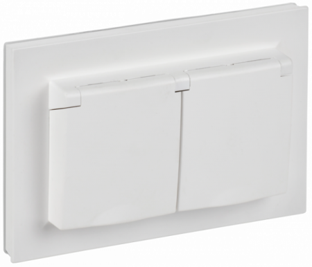 BRITE Арктический белый Розетка 2-м с/з с защ штор и крышкой 16А в сборе IP44 РСбш12-3-44-Бр