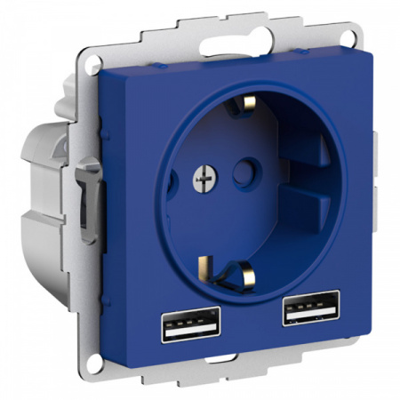 SE AtlasDesign Аквамарин Розетка 16А c 2 USB A+A, 5В/2,4А, 2х5В/1,2А, механизм