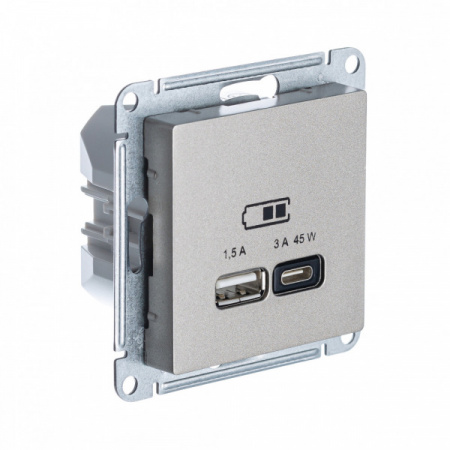 SE AtlasDesign Шампань USB Розетка A + тип-C 45W высокоскор.заряд. QC,PD, мех.