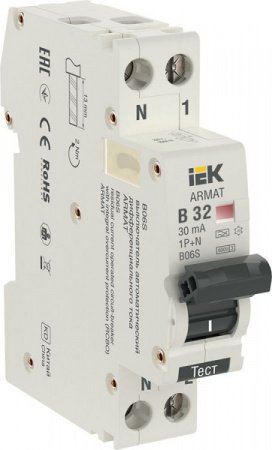 IEK ARMAT АВДТ B06S 1P+NP B32 30мА тип A (18мм) 