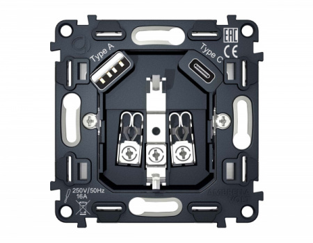 AMBRELLA Механизм электр. роз. 2USB A+C 20W быстрая зарядка с/з на винт. зажимах QUANT