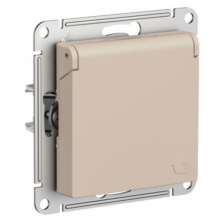 SE AtlasDesign Песочный Розетка с/з со шторками с крышкой, 16А, IP20, механизм