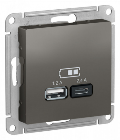 SE AtlasDesign Сталь USB Розетка A+С, 5В/2,4 А, 2х5В/1,2 А, механизм