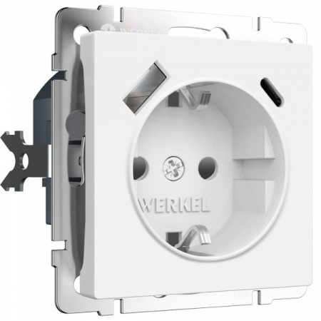 WERKEL Розетка с заземлением, шторками и USB тип A+C (белый матовый) W1171761