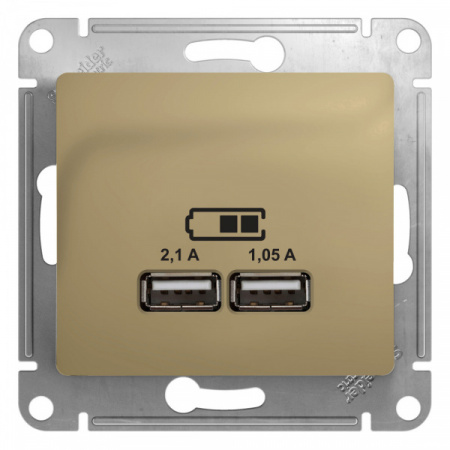 SE Glossa Титан Розетка USB 5В/2100мА, 2х5В/1050мА (GSL000433)