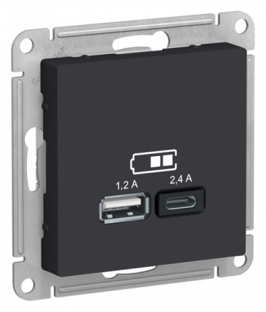 SE AtlasDesign Карбон USB Розетка A+С, 5В/2,4А, 2х5В/1,2 А, механизм