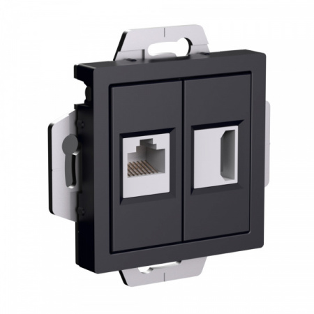 SE AtlasDesign Карбон Розетка двойная HDMI+RJ45, кат.5Е, механизм
