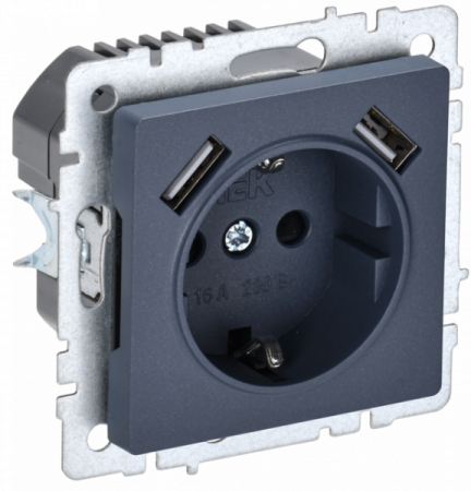 IEK BRITE BASE Маренго Розетка с з/к/ш 16А с USB A+A 2,1А РЮш10-1-БрМ