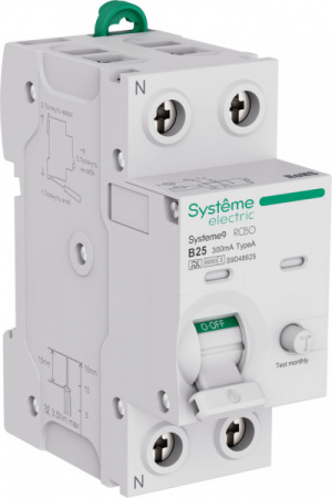 SE Systeme9 Авт. выкл. диф. тока (АВДТ) 1P+N B 25A 6kA 300мА Тип-A 230В