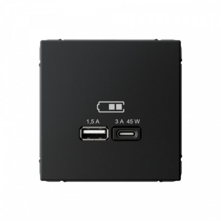 SE ArtGallery Карбон USB Розетка A + тип-C 45Вт высокоскор.заряд. QC, PD, механизм