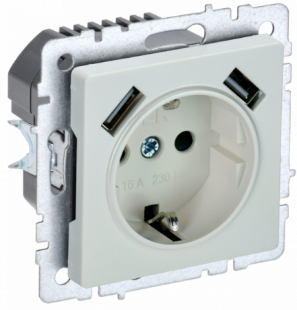 IEK BRITE BASE Жемчуг Розетка с з/к/ш 16А с USB A+A 2,1А РЮш10-1-БрЖ
