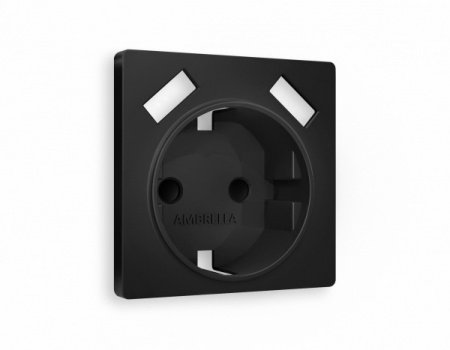 AMBRELLA Лицевая панель ALFA Черный мат. для электр. роз. с/з со шт. 2USB A+A QUANT