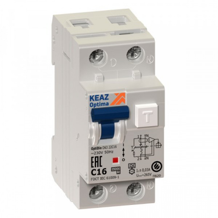 КЭАЗ АВДТ с защитой от сверхтоков OptiDin D63-23C32-A-УХЛ4 (2P, C32, 100mA)
