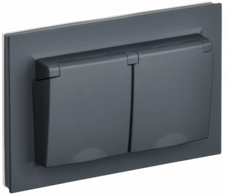 IEK BRITE Графит Розетка 2-я с крыш 16А в сборе IP44 РСбш12-3-44-БрГ
