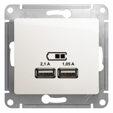 SE Glossa Перламутр Розетка USB 5В/2100мА, 2х5В/1050мА (GSL000633)