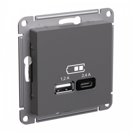 SE AtlasDesign Базальт Розетка USB А+С, 5В/2,4 А, 2х5В/1,2 А, механизм