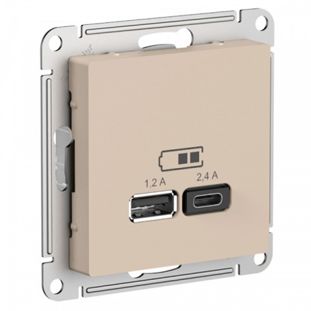 SE AtlasDesign Песочный Розетка USB A+С, 5В/2,4А, 2х5В/1,2А, механизм