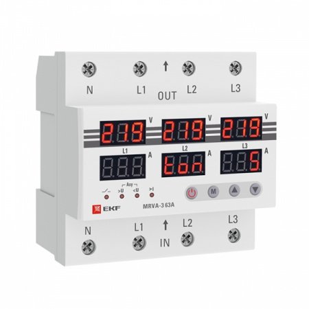 EKF Трехфазное реле напряжения и тока с дисп. MRVA-3 63A