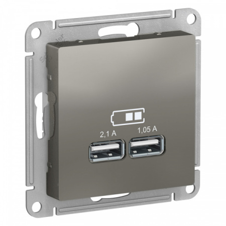 SE AtlasDesign Сталь Розетка USB, 5В, 1 порт x 2,1 А, 2 порта х 1,05 А, механизм
