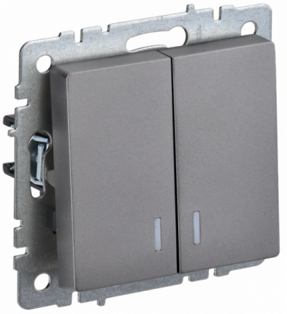 IEK BRITE BASE Сталь Выключ. 2-кл с индик 10А ВС10-2-1-БрС