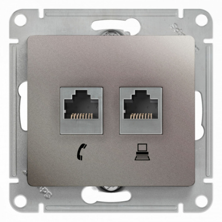 SE Glossa Платина Розетка 2-ая RJ11+RJ45, кат.5E