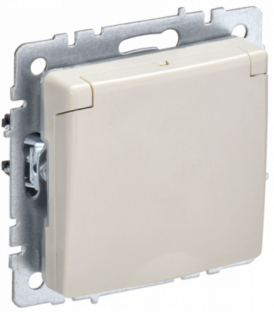 IEK BRITE BASE Бежевый Розетка 1-м с/з с защ штор и крыш 16А IP44 РСбш10-3-44-БрКр