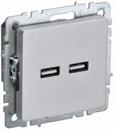 IEK BRITE BASE Алюминий Розетка USB A+A 3,1А РЮ10-1-БрА
