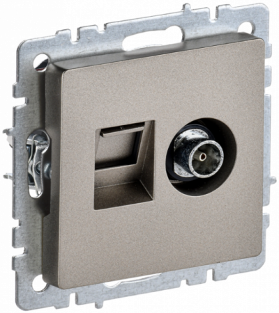 IEK BRITE BASE Шампань Розетка двойная TV+RJ45 кат.5E РТВ/РК12-БрШ