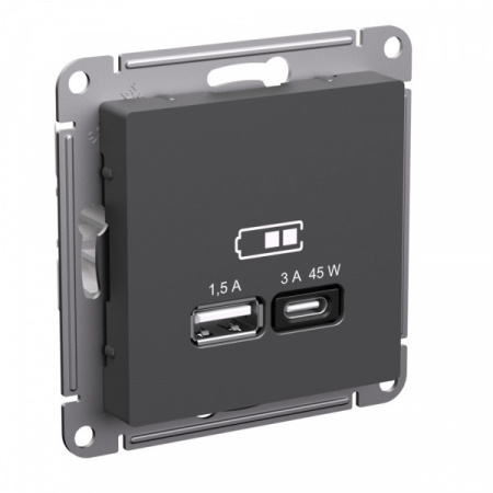 SE AtlasDesign Базальт Розетка USB A + тип-C 45Вт высокоскор.заряд. QC, PD, механизм