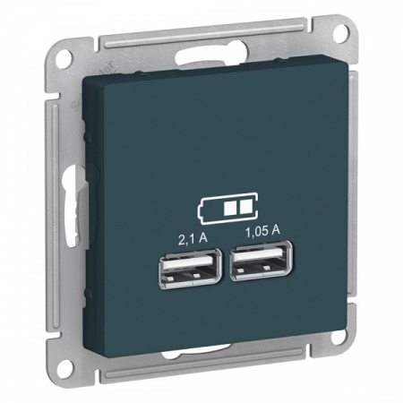 SE AtlasDesign Изумруд Розетка USB, 5В, 1 порт x 2,1 А, 2 порта х 1,05 А, механизм