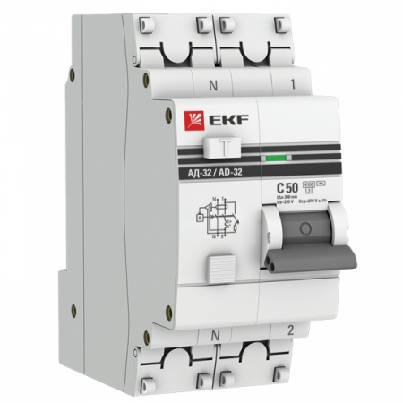 EKF PROxima АД-32 Диф. Автомат (C)  1P+N 50А/300мА тип АС 4,5кА , электронный