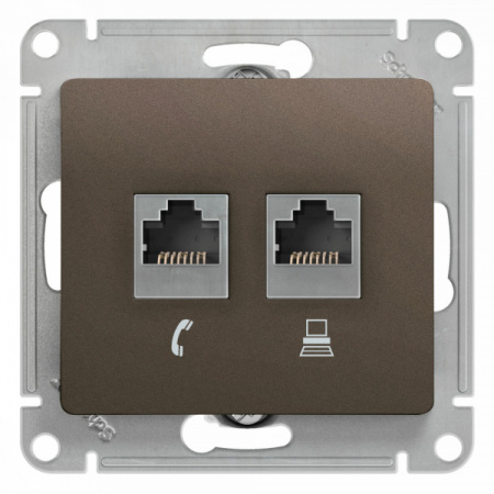 SE Glossa Шоколад Мех Розетка 2-ая RJ11+RJ45, кат.5E