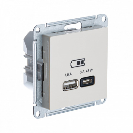 SE AtlasDesign Бежевый USB Розетка A + тип-C 45W высокоскор.заряд. QC,PD, мех.
