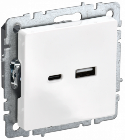 IEK BRITE BASE Белый Розетка USB A+C 18Вт РЮ11-1-БрБ