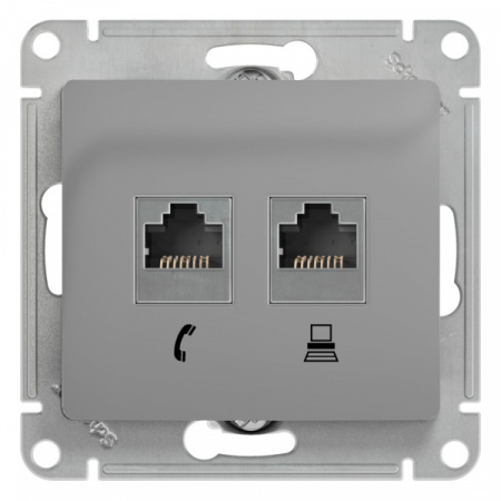 SE Glossa Алюминий Розетка 2-я RJ11+RJ45, кат.5E