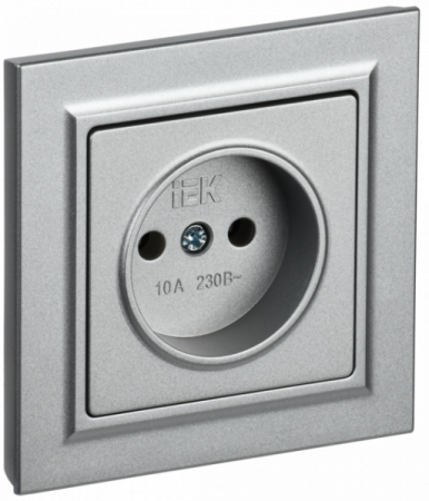 IEK BRITE BASE Алюминий Розетка без з/к/ш 10А в сб. РСР10-1-0-БрА